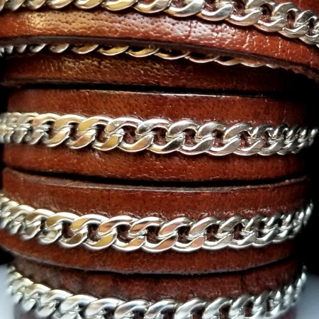 10 mm flat brown leather with a single chain on center