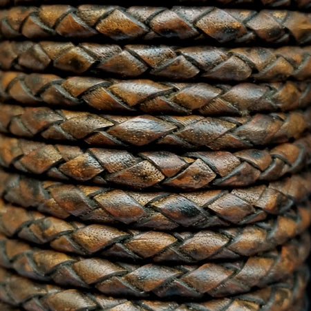 antique brown 4 mm braided leather cord