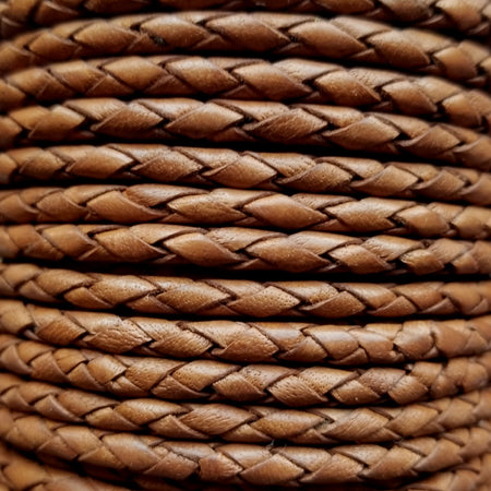 medium brown 4 mm round braided leather