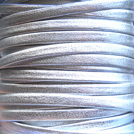 metallic silver 3 mm plain flat leather