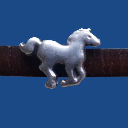 Antique silver plated horse slider for 5 mm flat leather