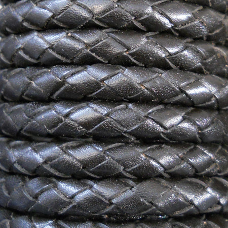 black 5 mm round hand braided leather