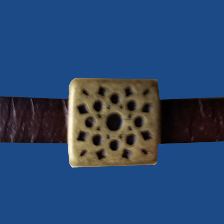 Antique brass plated sunburst square slider for 5 mm flat leather