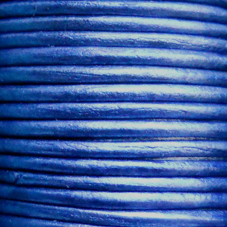 Metallic blue 1 mm plain round leather