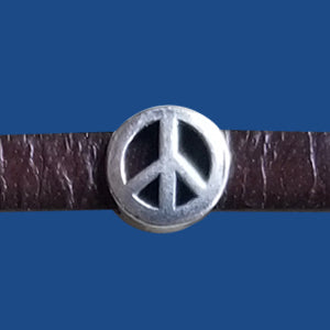 Antique silver plated peace sign slider for 5 mm flat leather