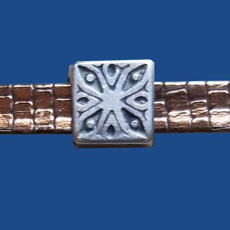 Antique silver plated patterned square slider for 5 mm flat leather