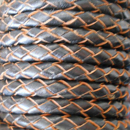 black / brown 5 mm round hand braided leather