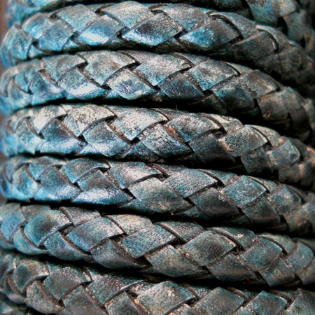 blue green 6 mm round braided leather