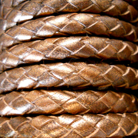 metallic bronze 6 mm round braided leather