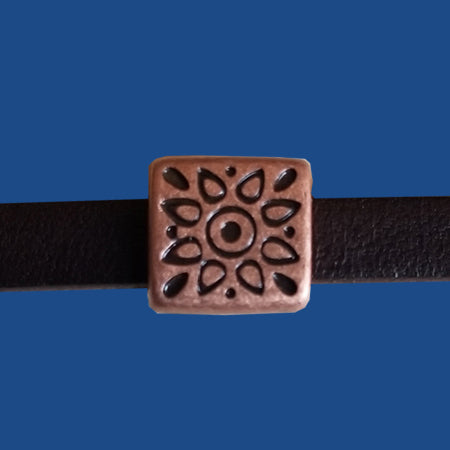 Antique copper plated folk flower square slider for 5 mm flat leather