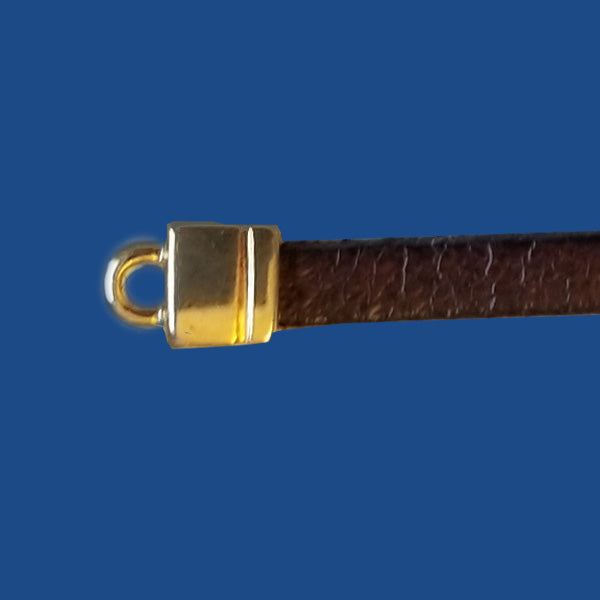 Bright gold plated end cap for 5 mm flat leather