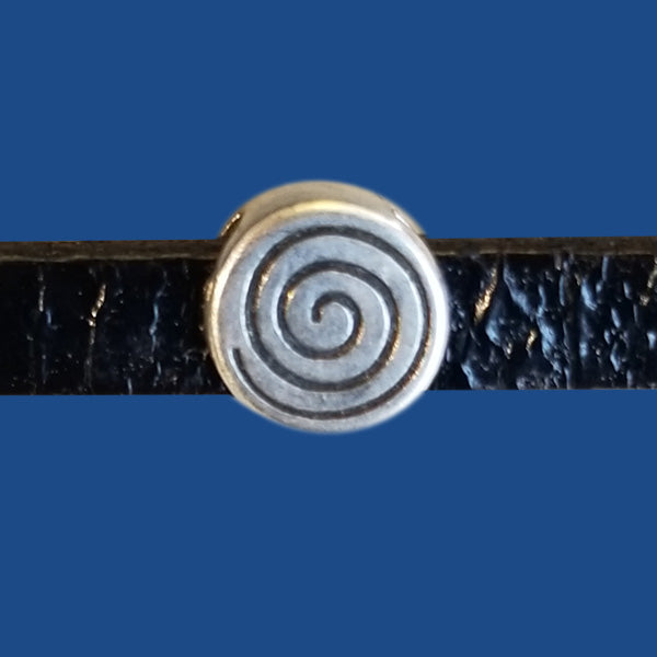 Silver plated spiral design slider for 5 mm flat leather