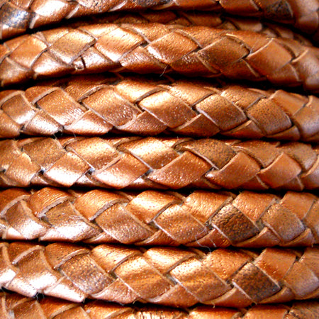 metallic copper 6 mm round braided leather