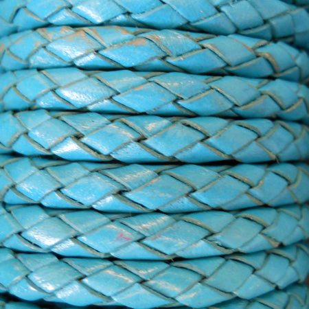 turquoise color 5 mm round hand braided leather