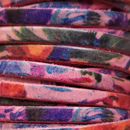 5 mm Flat Water Colors Floral Purple Leather