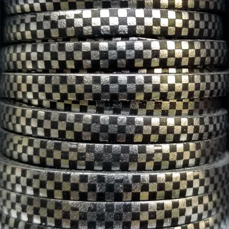 5 mm flat silver and black leather with checkered pattern