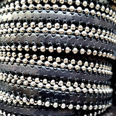 black 10 mm flat italian leather with silver balls on the sides