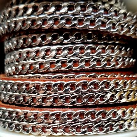 burgundy 10 mm flat leather with double chains