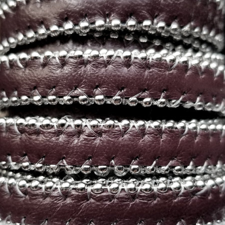 10 mm flat bordeaux leather with silver balls on the sides