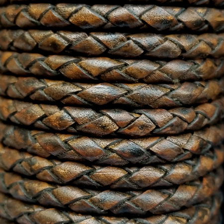 antique brown 4 mm braided leather cord