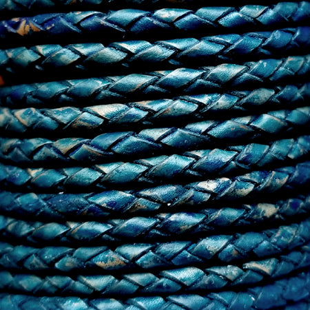 vintage blue 4 mm round braided leather