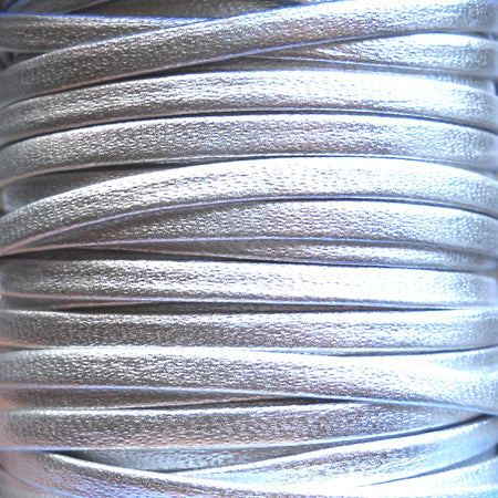 metallic silver 3 mm plain flat leather
