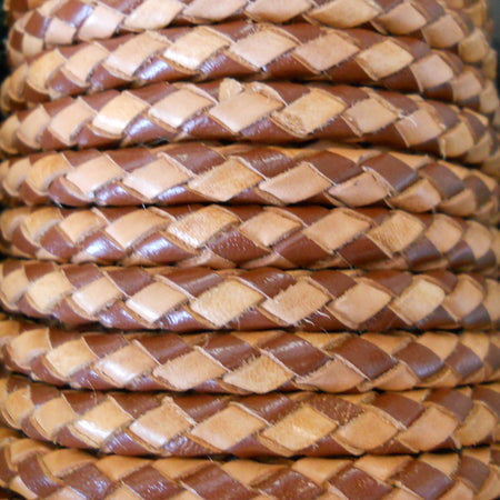 medium brown / beige 5 mm round hand braided leather