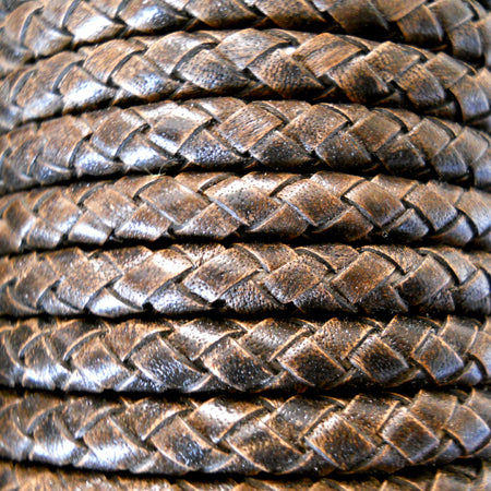 antique brown 6 mm round braided leather