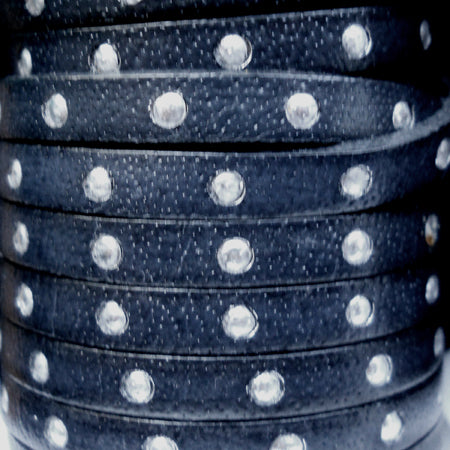 5 mm flat dark blue leather with silver dots