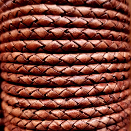 cognac 4 mm round braided leather