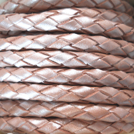 metallic salmon color 5 mm round hand braided leather