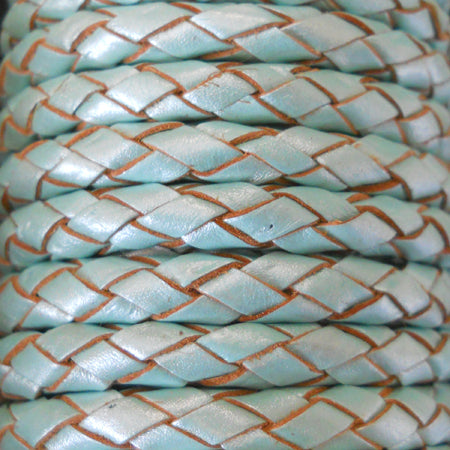 light metallic blue 5 mm round hand braided leather