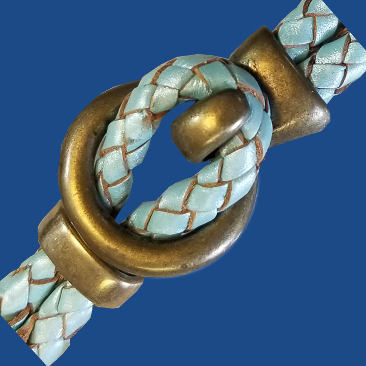 Antique brass plated hook and loop clasp for 5 mm round leather