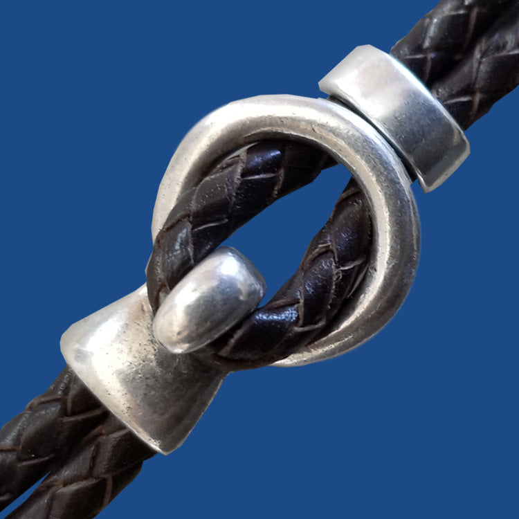Antique silver plated hook and loop clasp for 5 mm round leather