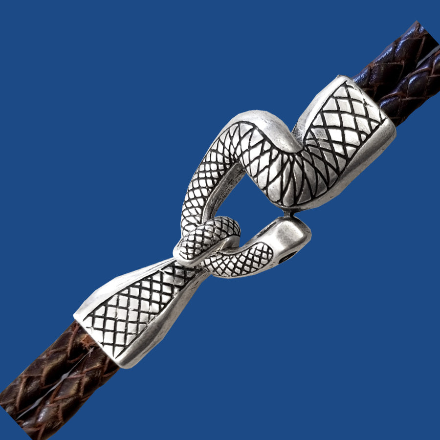 Antique silver plated snake clasp for double strands 5 mm round leather