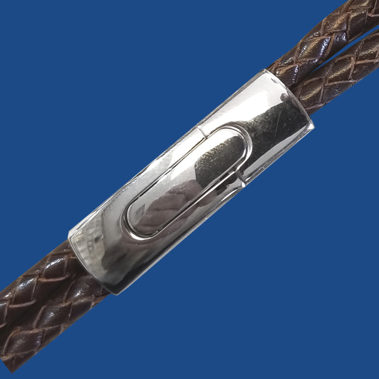 Antique silver plated tab clasp for double strands 5 mm round leather